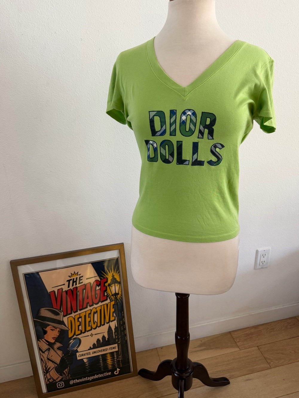 Vintage 2004 John Galliano for DIOR green & plaid “Dior Dolls” t-shirt. Size 8